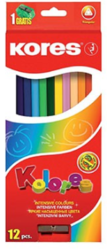 Trojhranné pastelky Kores Kolores - 12 barev + Lepící tyčinka a ořezávátko Zdarma