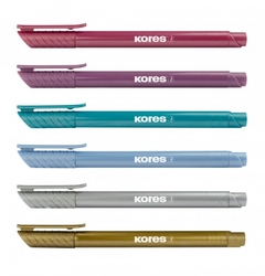 Metalické popisovače Kores se štětcovým hrotem - 6 barev