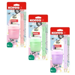 Kores Pastel SET – ořezávátko, 2 tužky, pryž