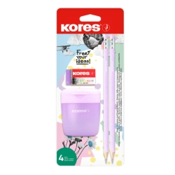Kores Pastel SET – ořezávátko, 2 tužky, pryž
