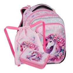 Školní batoh pro holky Bagmaster Beta 26 B - Jednorožec - malý set 
