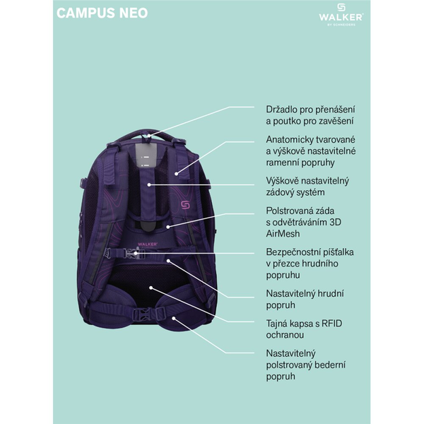 Školní batoh WALKER Campus Neo Layers Grey