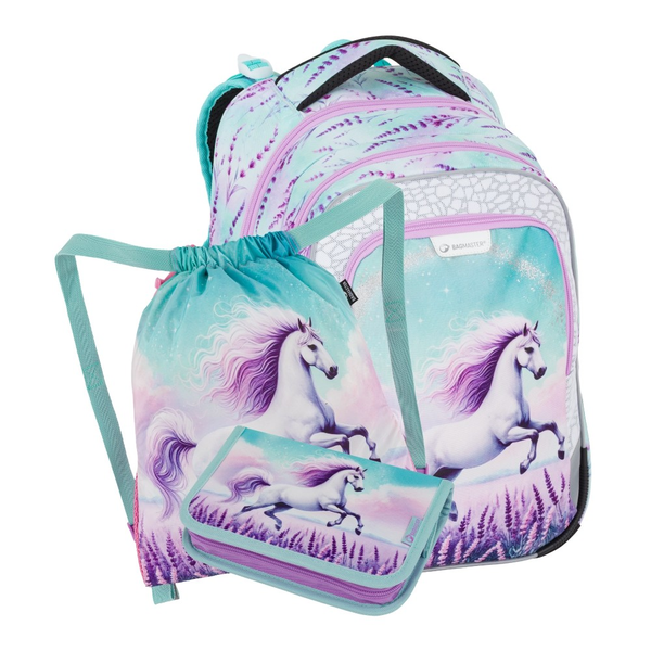 Školní batoh pro holky Bagmaster Lumi 26 A - kůň - malý set  