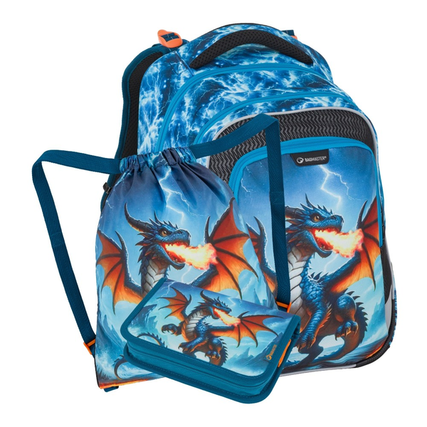 Školní batoh pro kluky Bagmaster Lumi 26 D - drak - malý set  