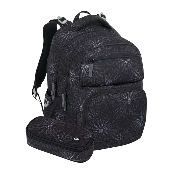 Studentský batoh pro holky Bagmaster Zipster 25 A - bílé květy  - malý set