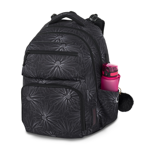 Studentský batoh pro holky Bagmaster Zipster 25 A - bílé květy 