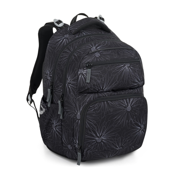 Studentský batoh pro holky Bagmaster Zipster 25 A - bílé květy 